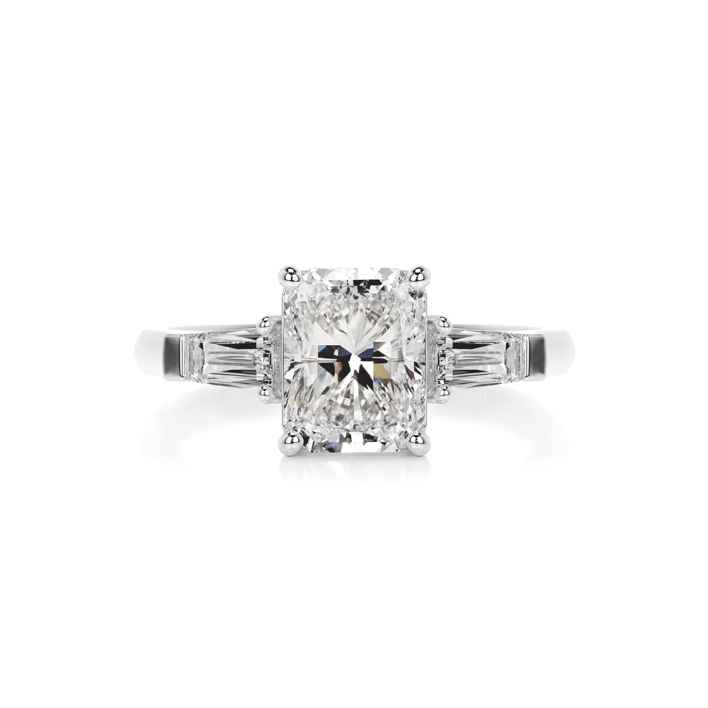 Three Stone Radiant Lab Diamond Ring in Platinum 4 Prong Setting - Neoshine