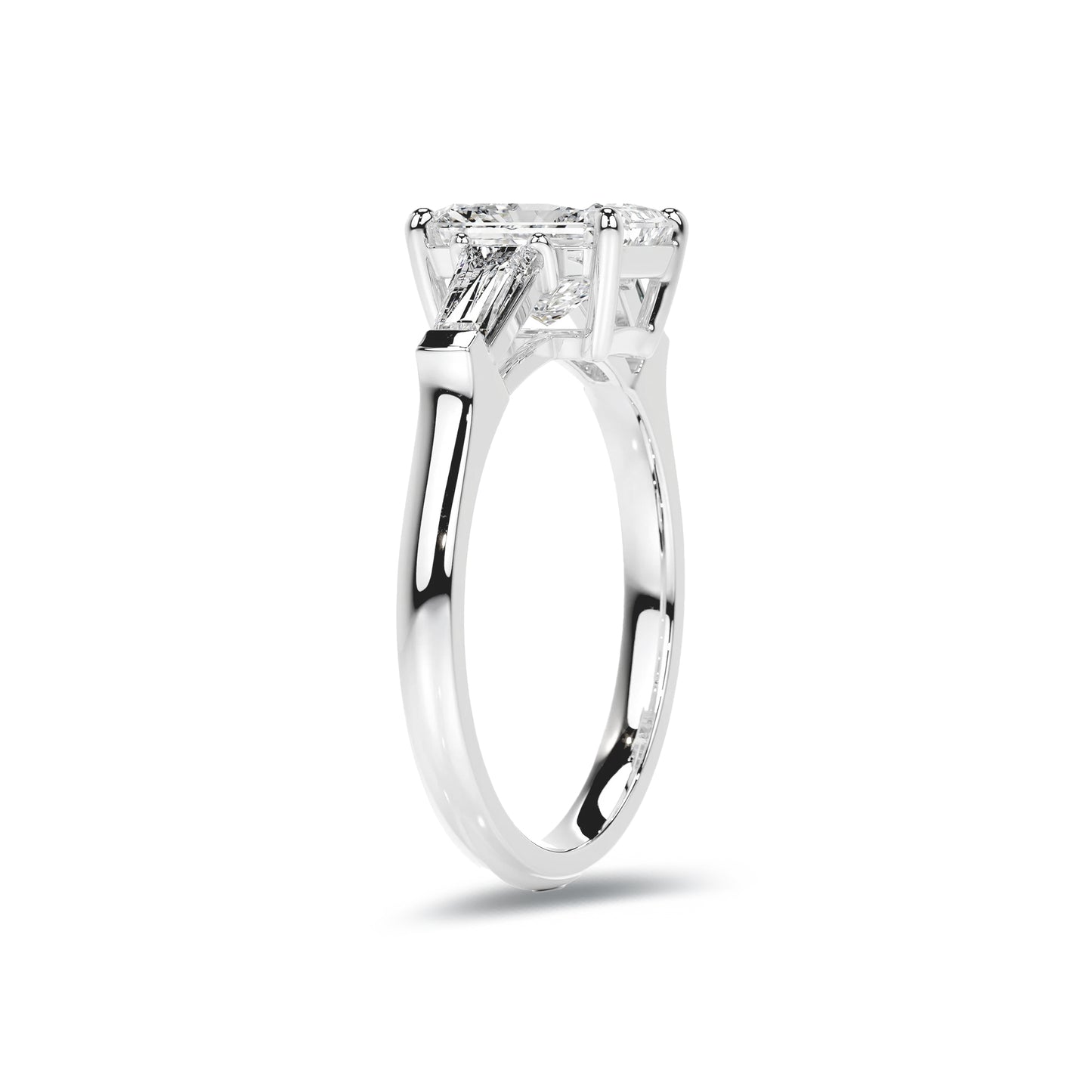 Three Stone Radiant Lab Diamond Ring in Platinum 4 Prong Setting - Neoshine
