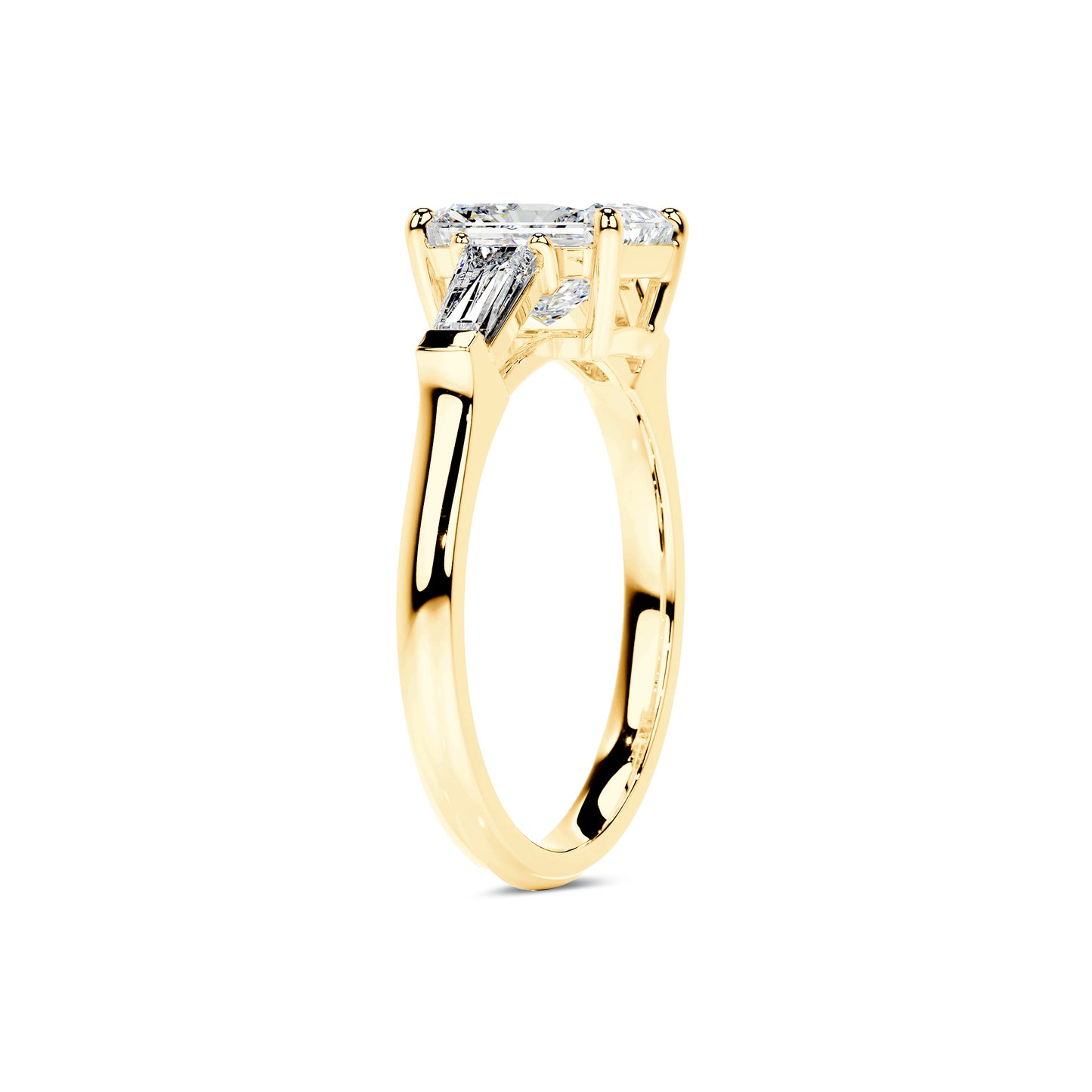Three Stone Radiant Lab Diamond Ring in 18K Yellow Gold 4 Prong Setting - Neoshine
