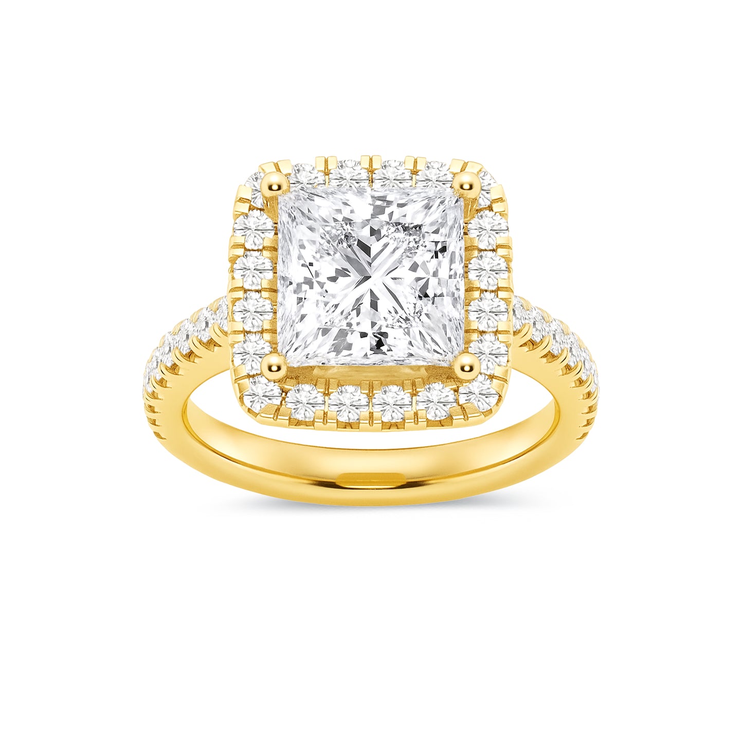 Halo Princess Lab Diamond Ring in 18K Yellow Gold 4 Prong Setting - Neoshine