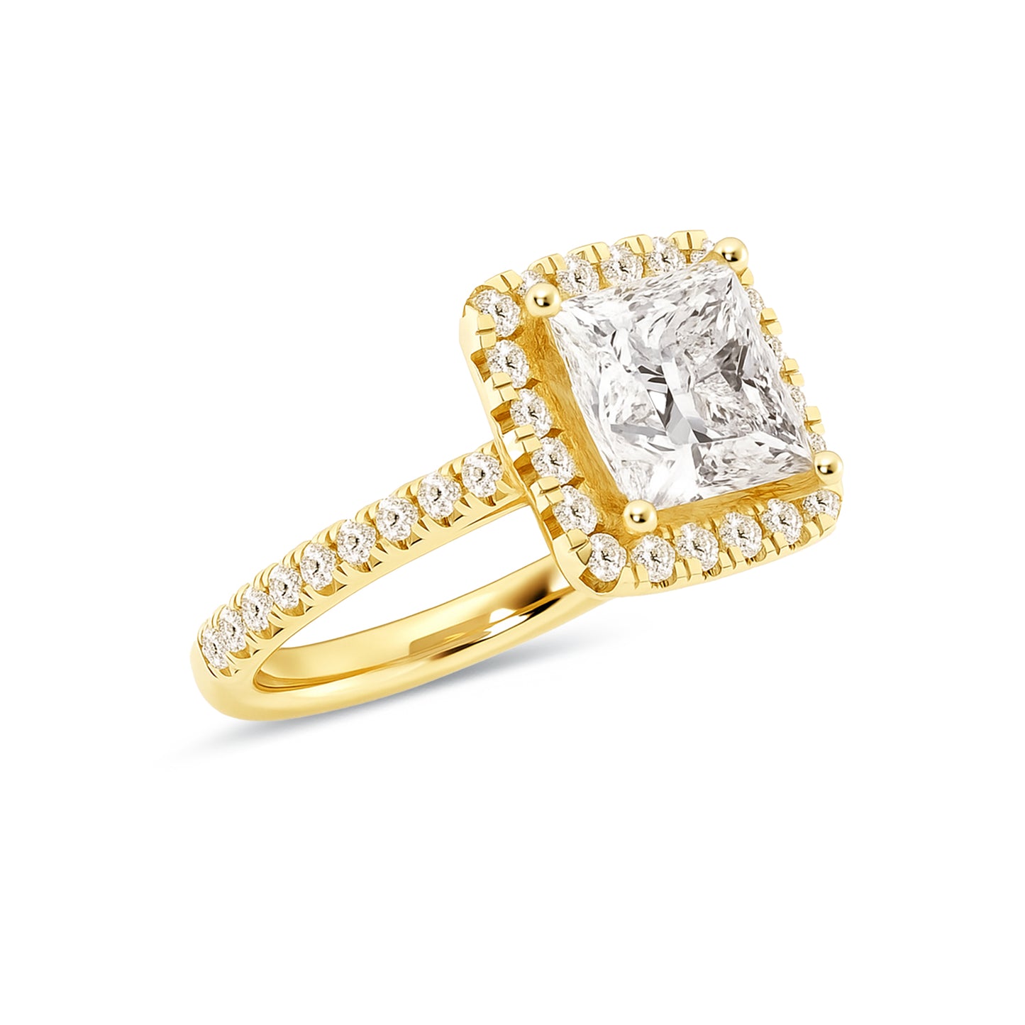 Halo Princess Lab Diamond Ring in 18K Yellow Gold 4 Prong Setting - Neoshine