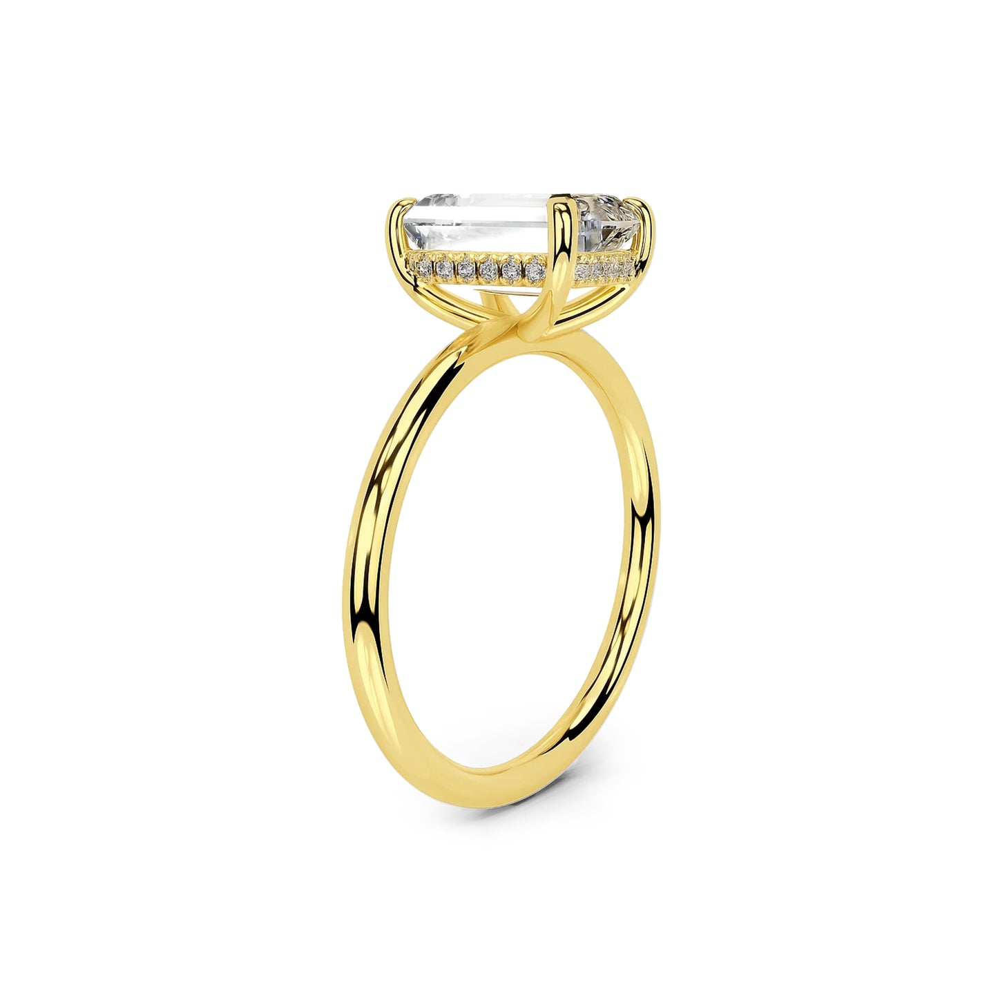 Hidden Halo Emerald Lab Diamond Ring in 18K Yellow Gold 4 Prong Setting - Neoshine