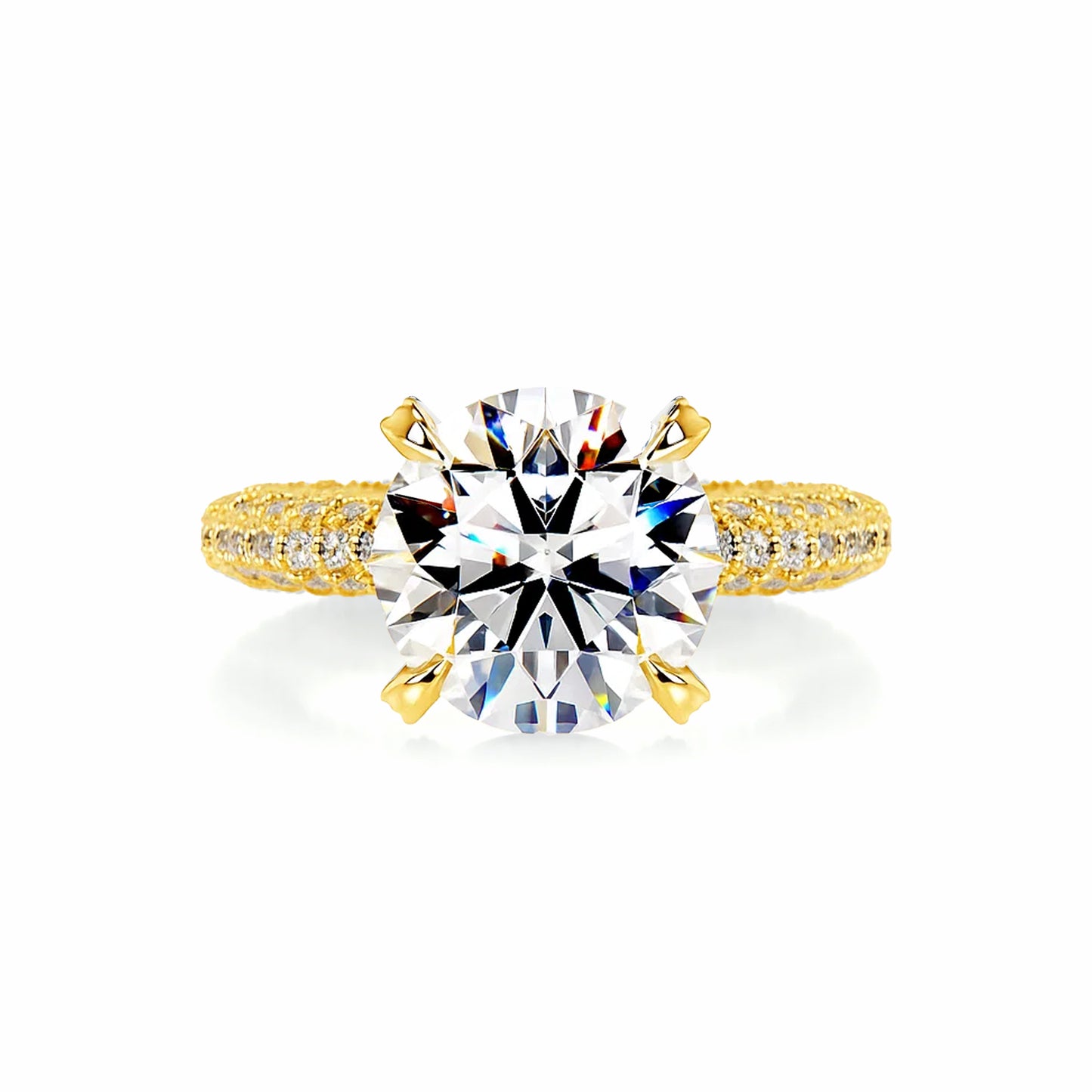 Hidden Halo Round Lab Diamond Ring in 18K Yellow Gold 4 Prong Setting - Neoshine