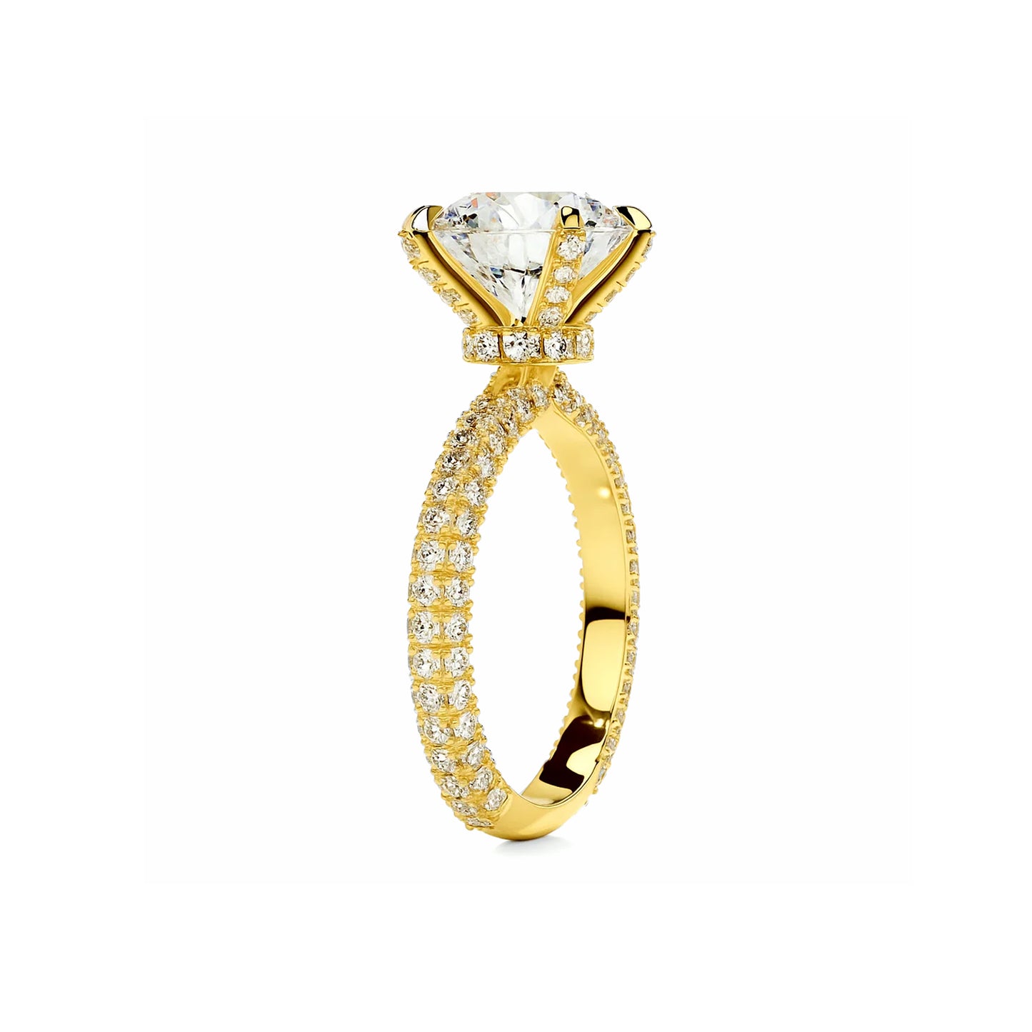 Hidden Halo Round Lab Diamond Ring in 18K Yellow Gold 4 Prong Setting - Neoshine