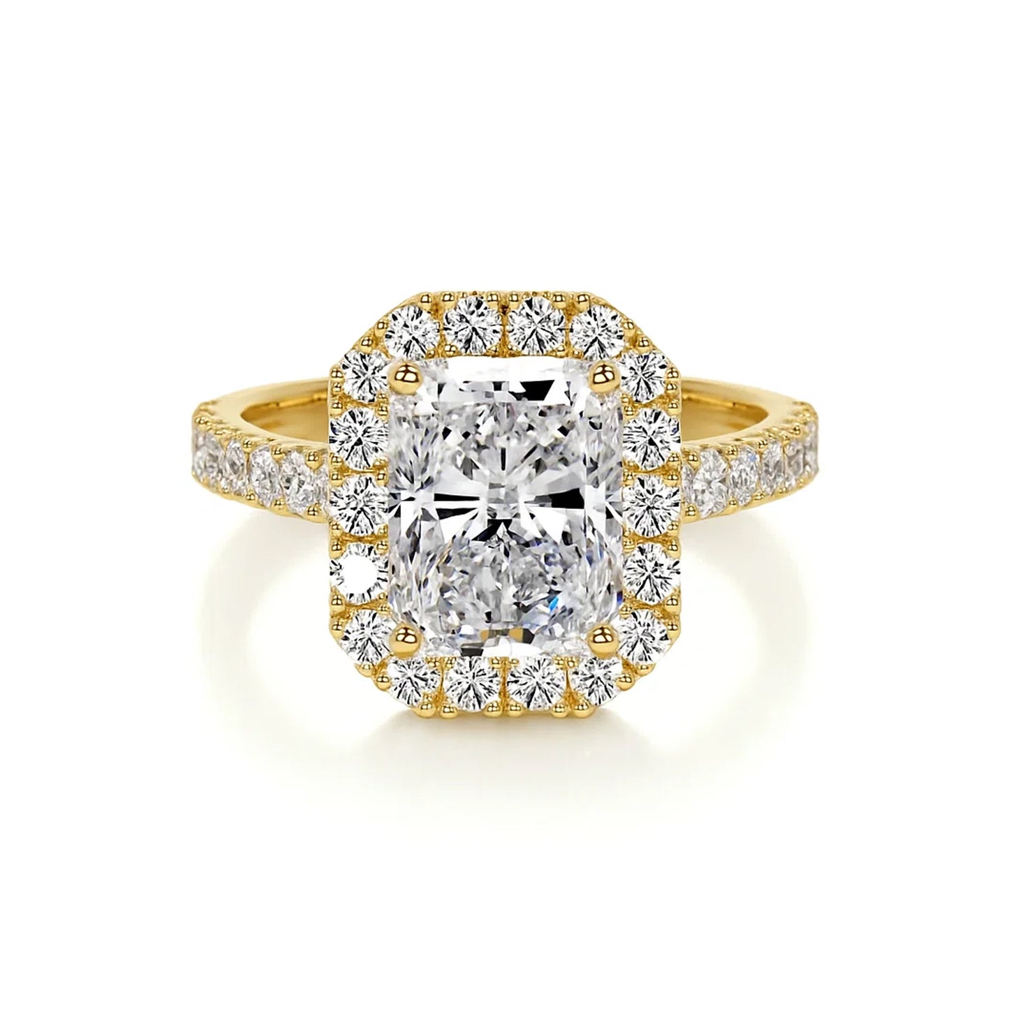 Halo Radiant Lab Diamond Ring in 18K Yellow Gold 4 Prong Setting - Neoshine