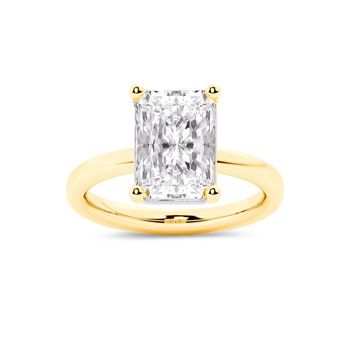 Solitaire Radiant Lab Diamond Ring in 18K Yellow Gold 4 Prong Setting - Neoshine