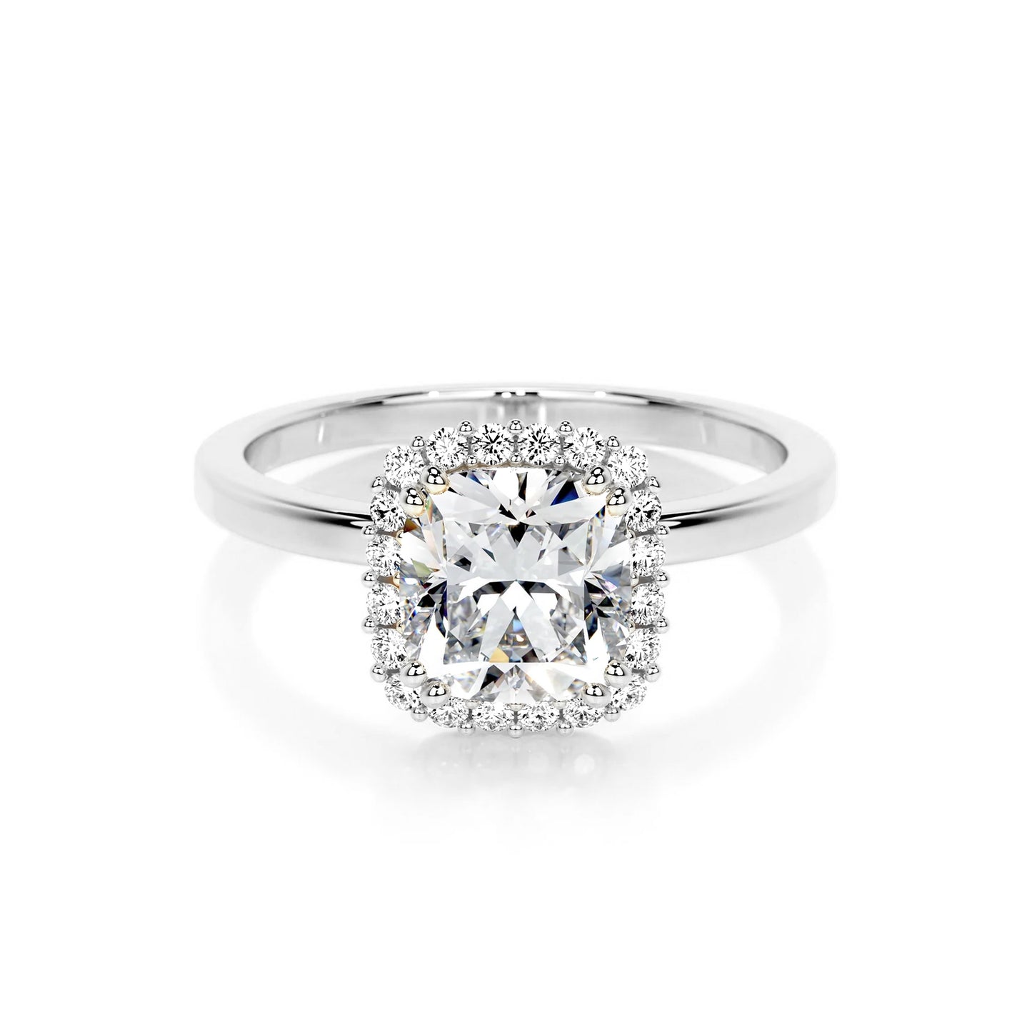 Halo Cushion Lab Diamond Ring in Platinum 4 Prong Setting - Neoshine