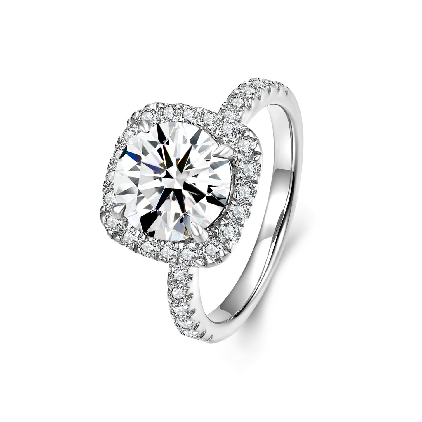 Round Halo Lab Diamond Ring with Pave Band in Platinum - Neoshine