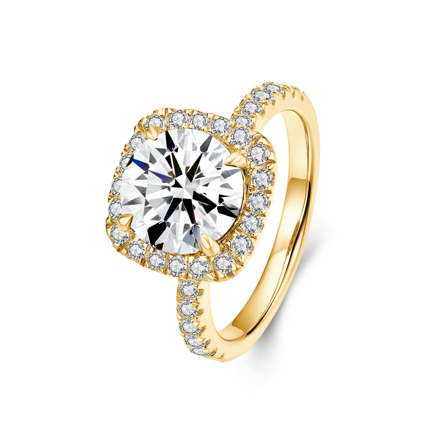 Round Halo Lab Diamond Ring with Pave Band in 18K Yellow Gold - Neoshine