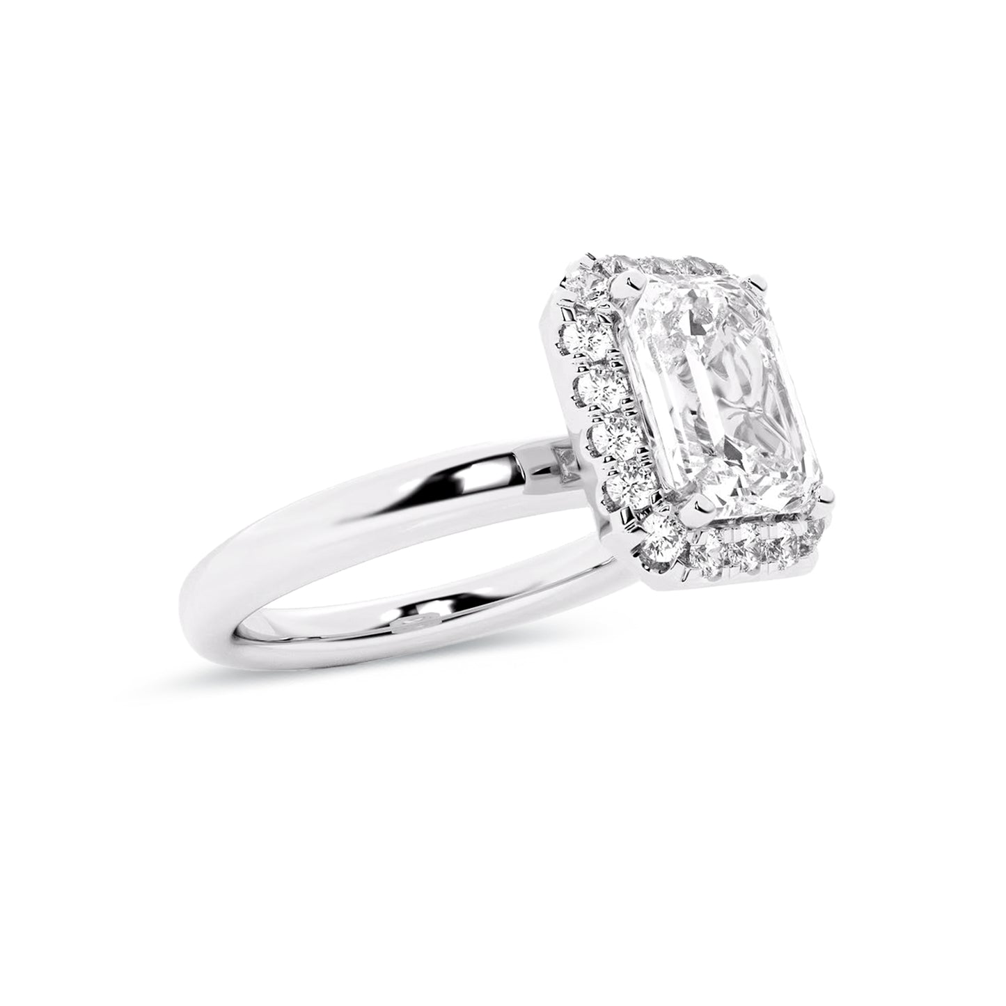 Halo Emerald Lab Diamond Ring in Platinum 4 Prong Setting - Neoshine