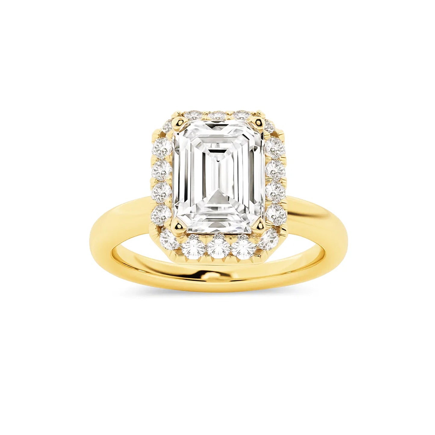 Halo Emerald Lab Diamond Ring in 18K Yellow Gold 4 Prong Setting - Neoshine