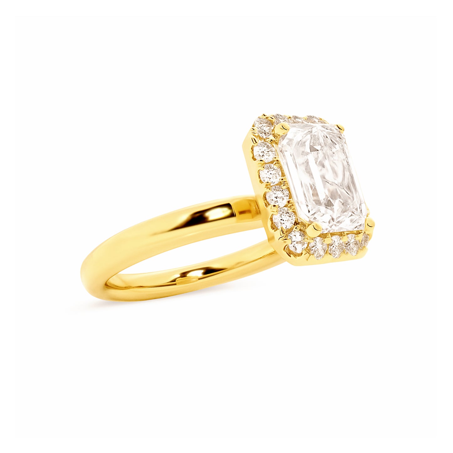Halo Emerald Lab Diamond Ring in 18K Yellow Gold 4 Prong Setting - Neoshine