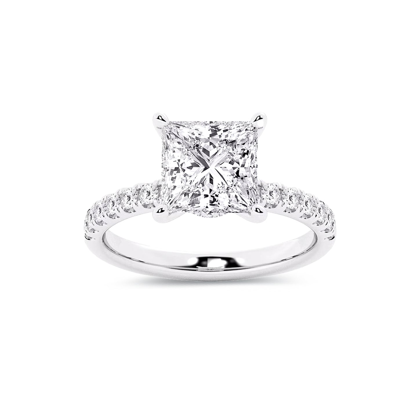 Hidden Halo Princess Lab Diamond Ring in Platinum 4 Prong Setting - Neoshine