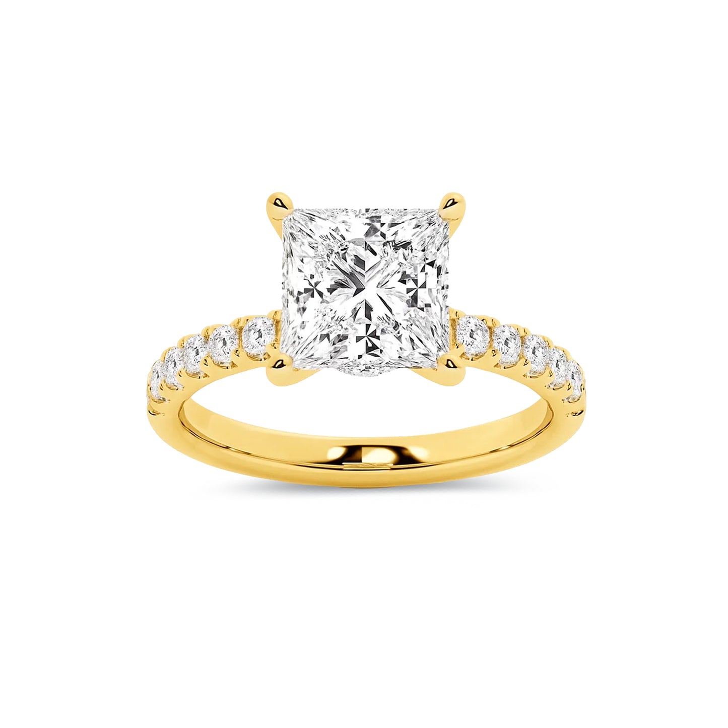 Hidden Halo Princess Lab Diamond Ring in 18K Yellow Gold 4 Prong Setting - Neoshine