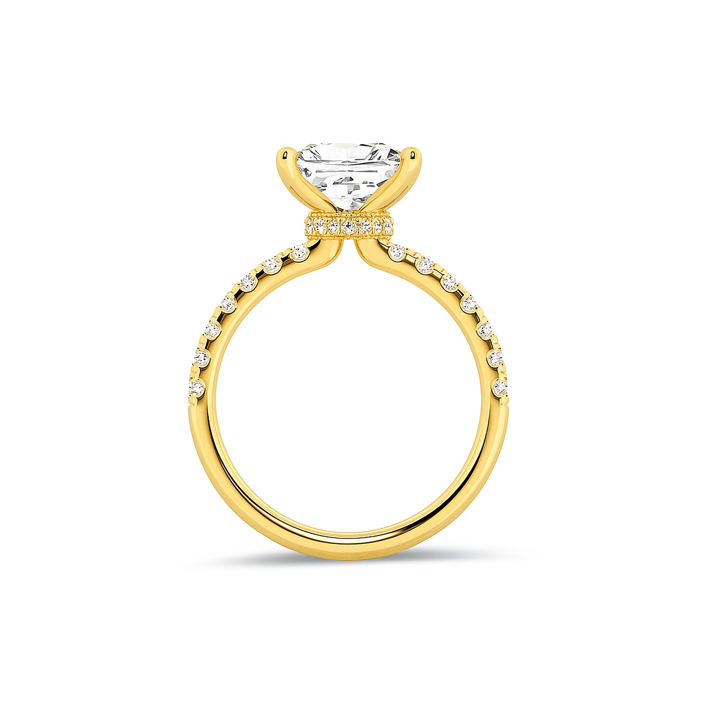 Hidden Halo Princess Lab Diamond Ring in 18K Yellow Gold 4 Prong Setting - Neoshine