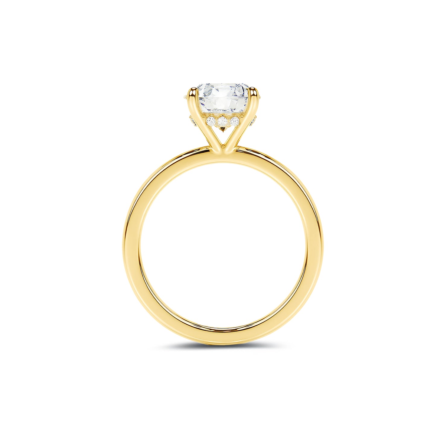Hidden Halo Round Lab Diamond Ring in 18K Yellow Gold 4 Prong Setting - Neoshine