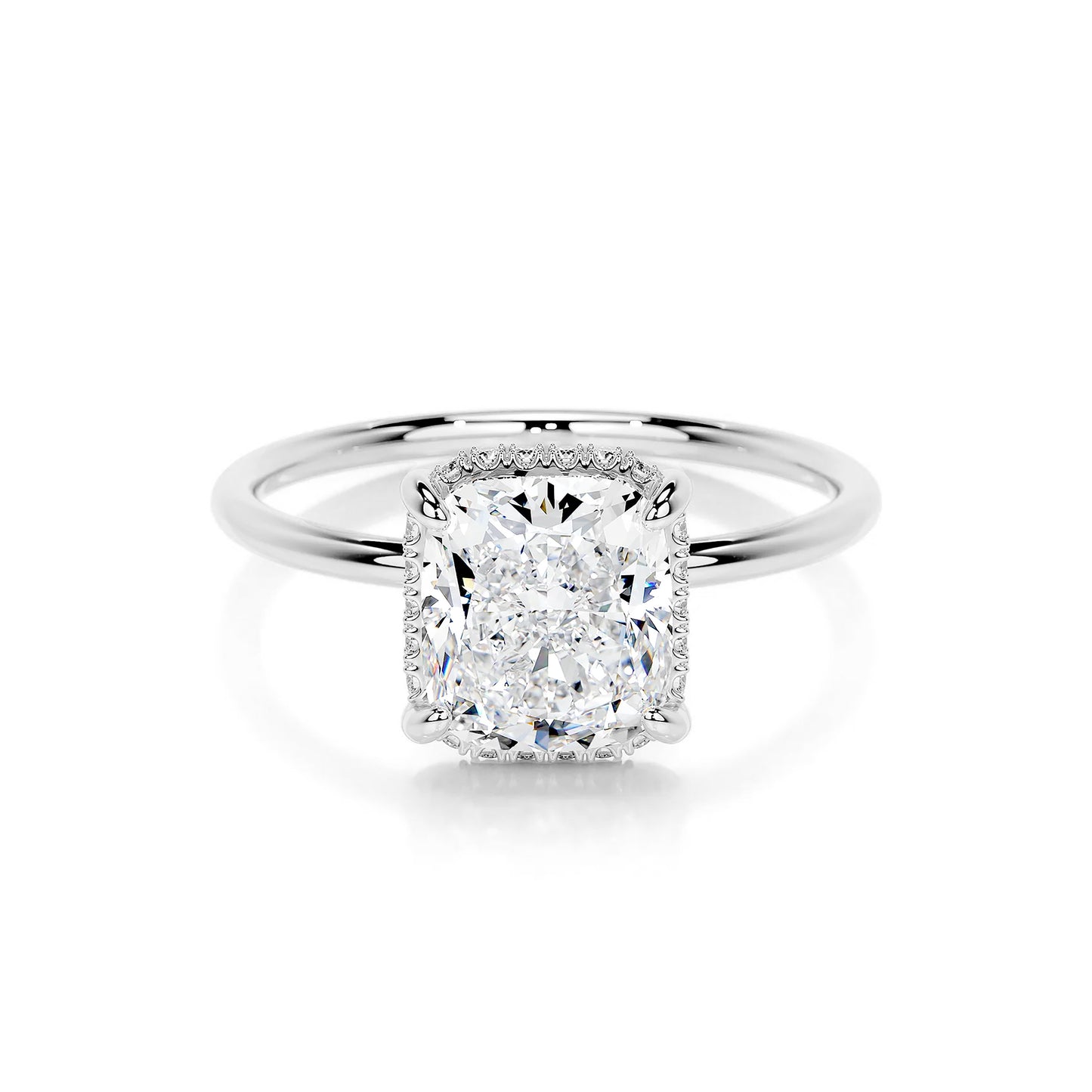 Hidden Halo Cushion Lab Diamond Ring in Platinum 4 Prong Setting - Neoshine