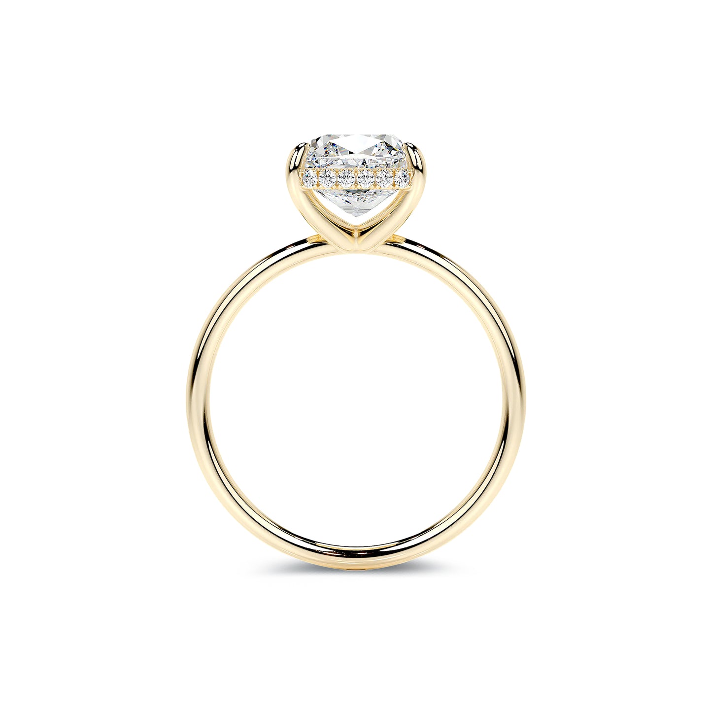 Hidden Halo Cushion Lab Diamond Ring in 18K Yellow Gold 4 Prong Setting - Neoshine