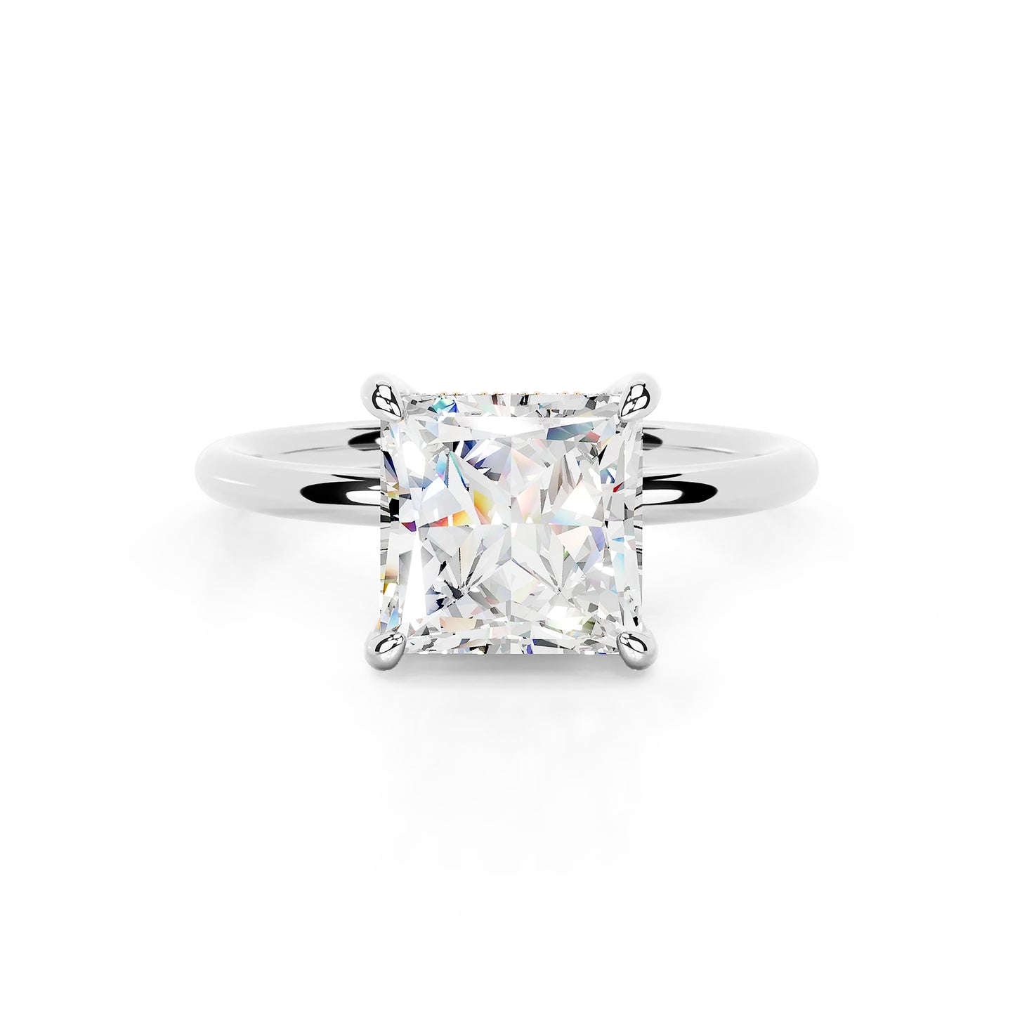 Hidden Halo Princess Lab Diamond Ring in 14K White Gold 4 Prong Setting - Neoshine