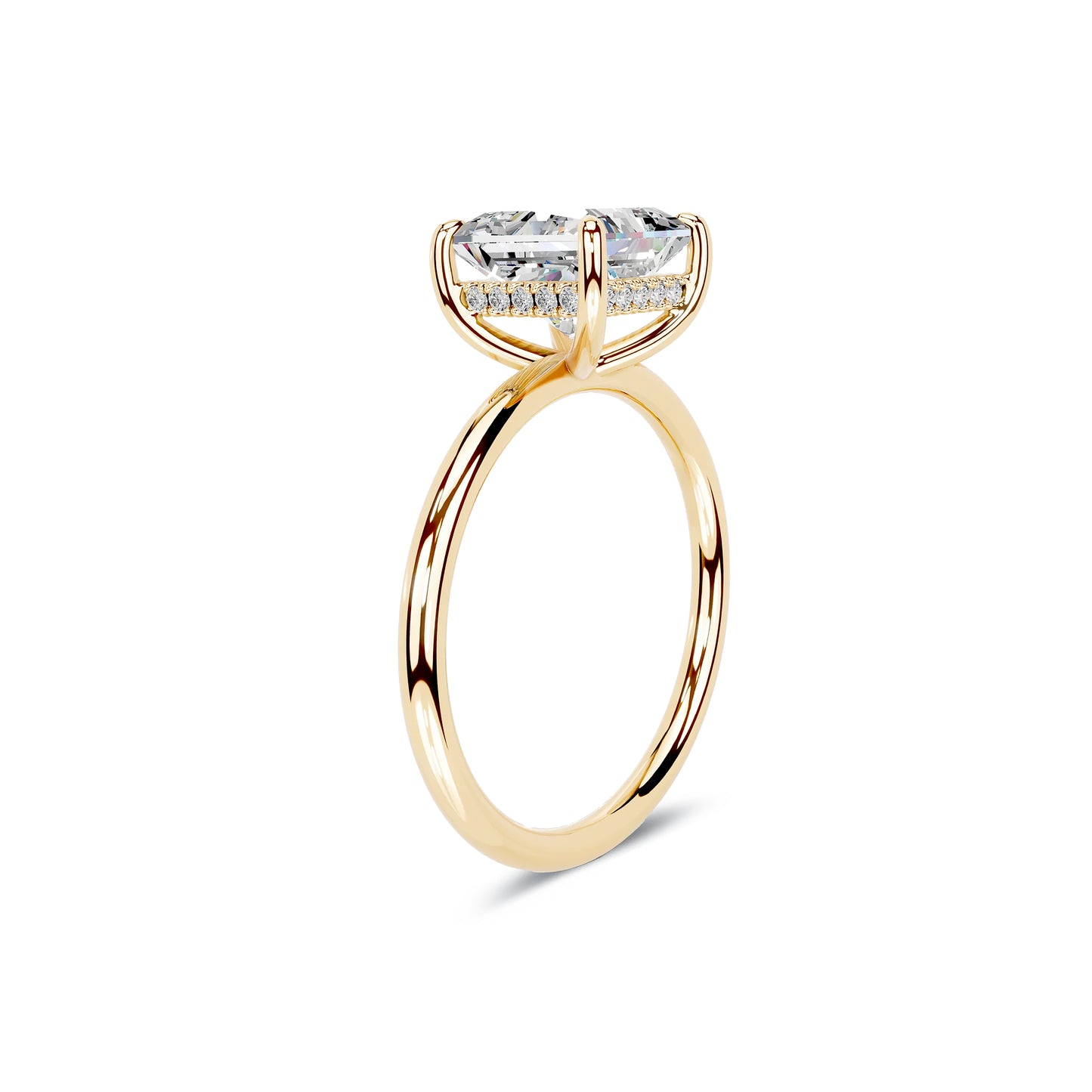 Hidden Halo Princess Lab Diamond Ring in 14K Yellow Gold 4 Prong Setting - Neoshine