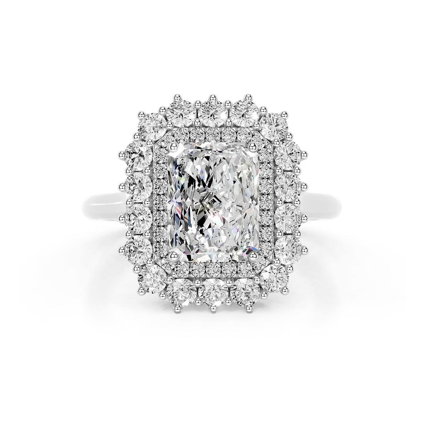 Double Halo Radiant Lab Diamond Ring in Platinum 4 Prong Setting - Neoshine