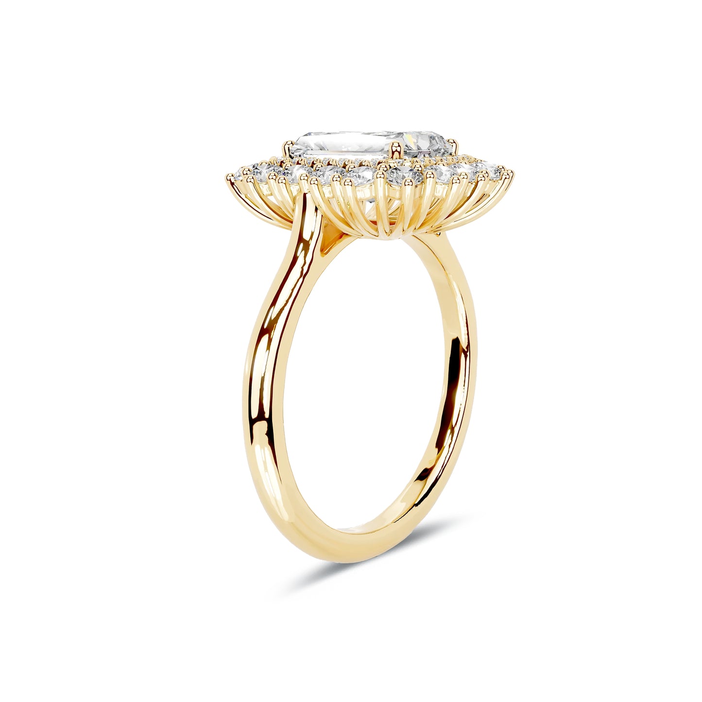 Double Halo Radiant Lab Diamond Ring in 18K Yellow Gold 4 Prong Setting - Neoshine