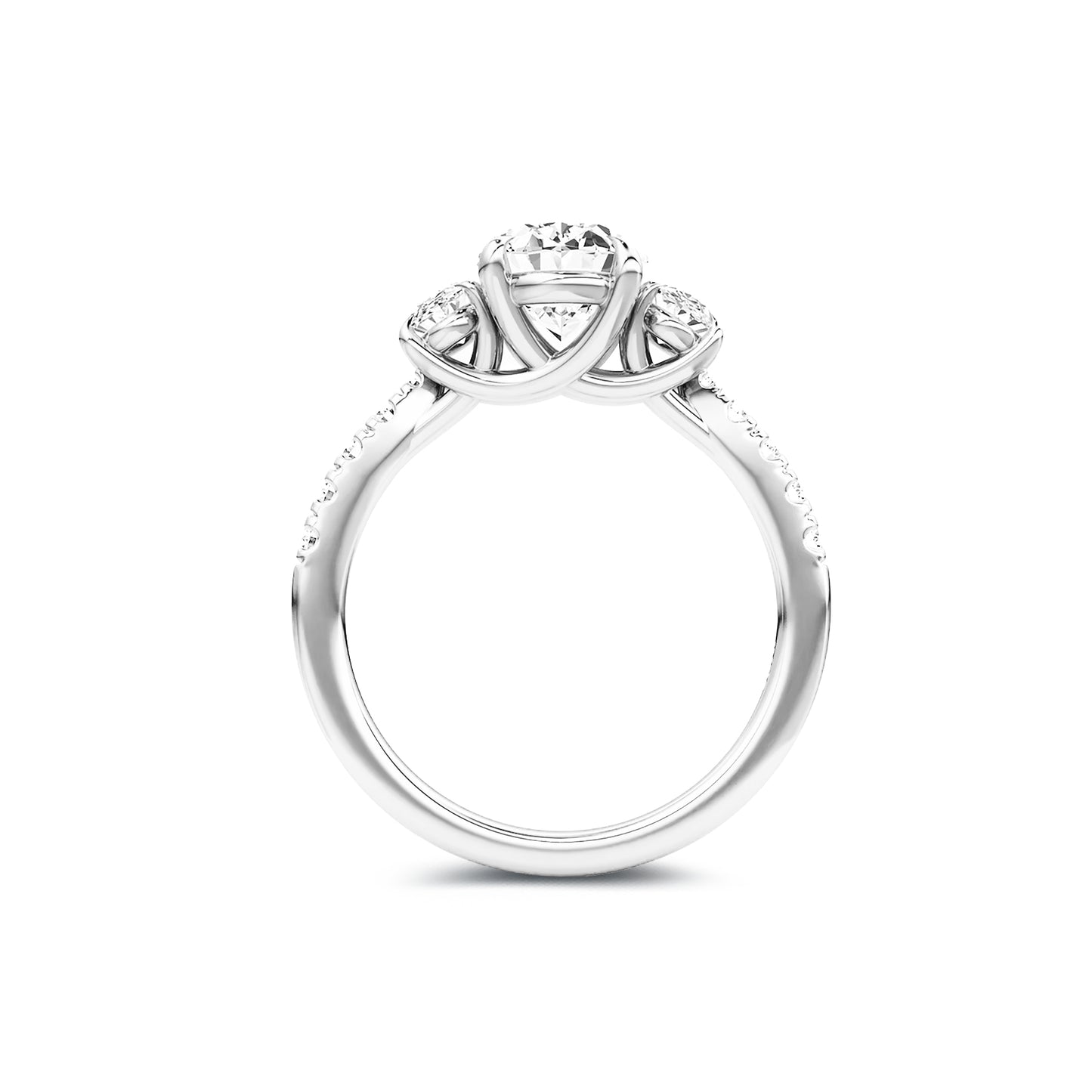 Three Stone Oval Lab Diamond Ring in Platinum 4 Prong Setting - Neoshine