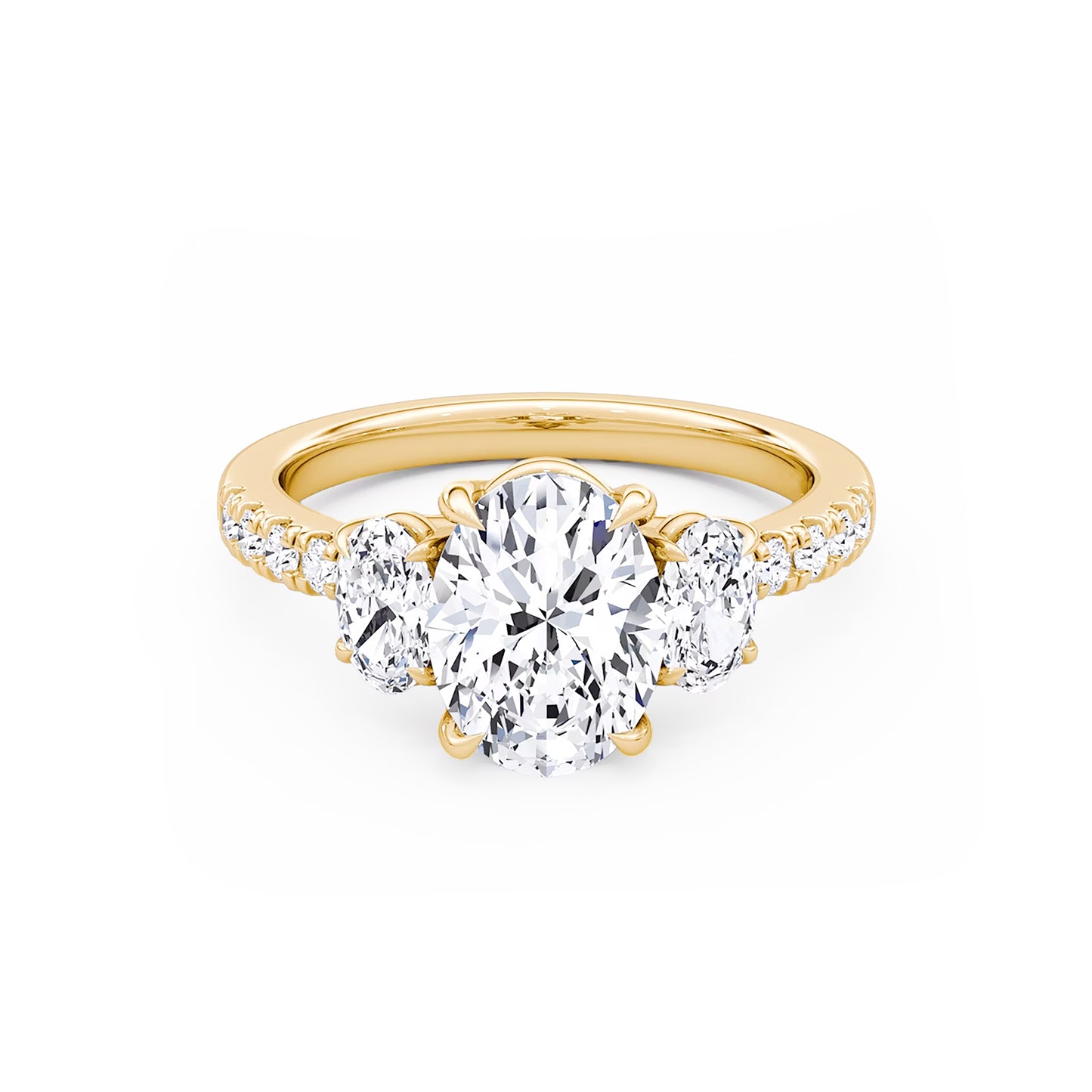 Three Stone Oval Lab Diamond Ring in 18K Yellow Gold 4 Prong Setting - Neoshine