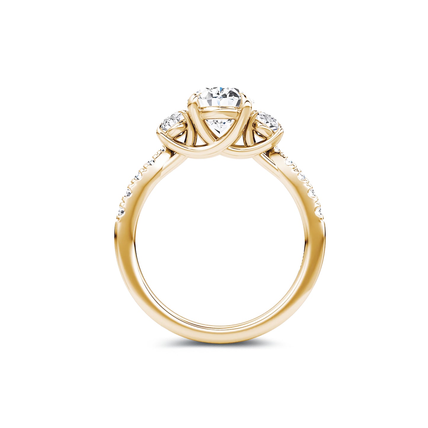 Three Stone Oval Lab Diamond Ring in 18K Yellow Gold 4 Prong Setting - Neoshine