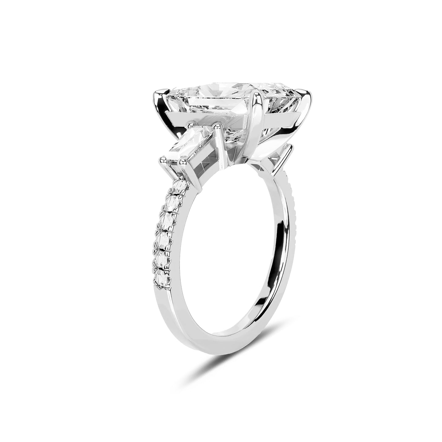 Three Stone Radiant Lab Diamond Ring in Platinum 4 Prong Setting - Neoshine