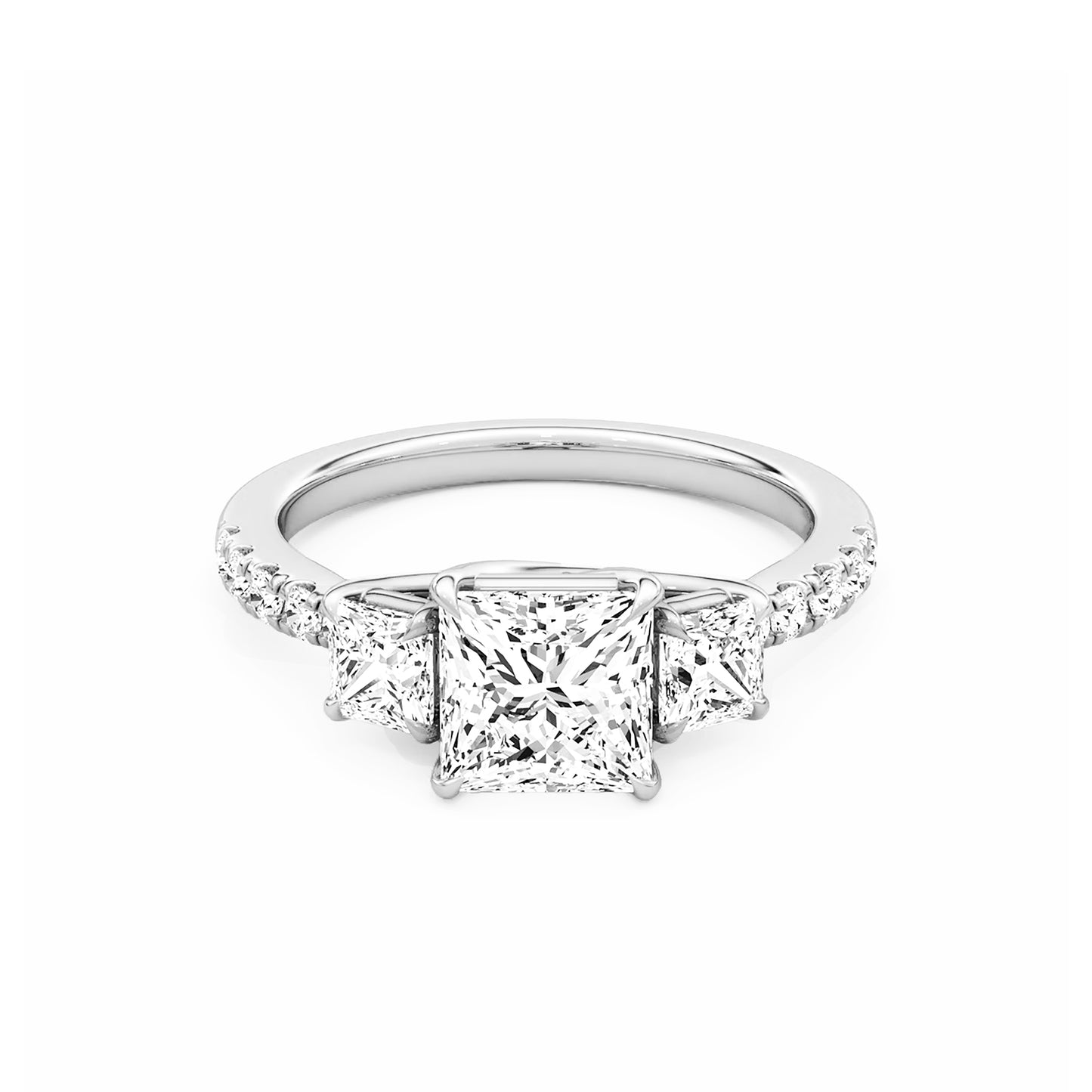 Three Stone Princess Lab Diamond Ring in Platinum 4 Prong Setting - Neoshine