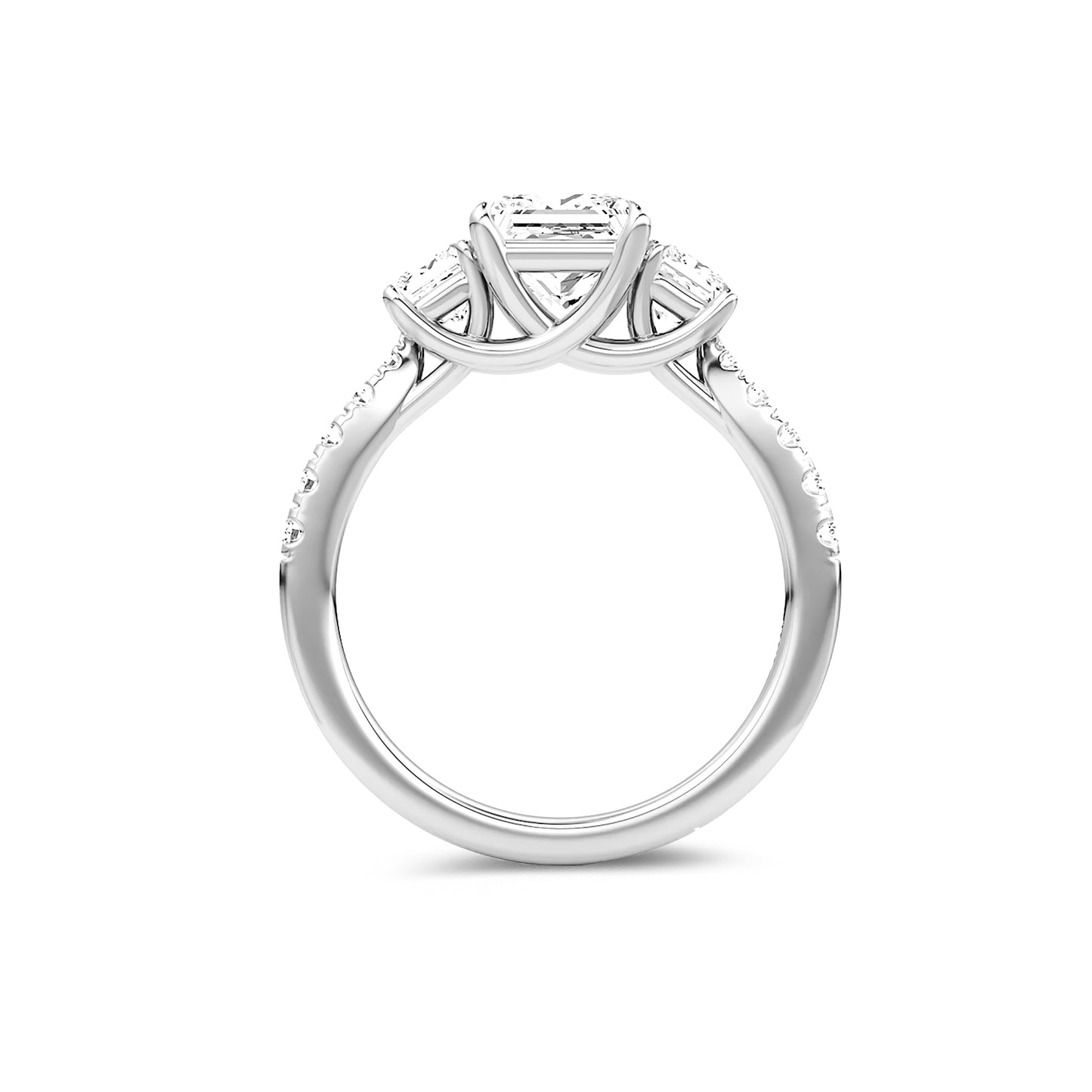 Three Stone Princess Lab Diamond Ring in Platinum 4 Prong Setting - Neoshine