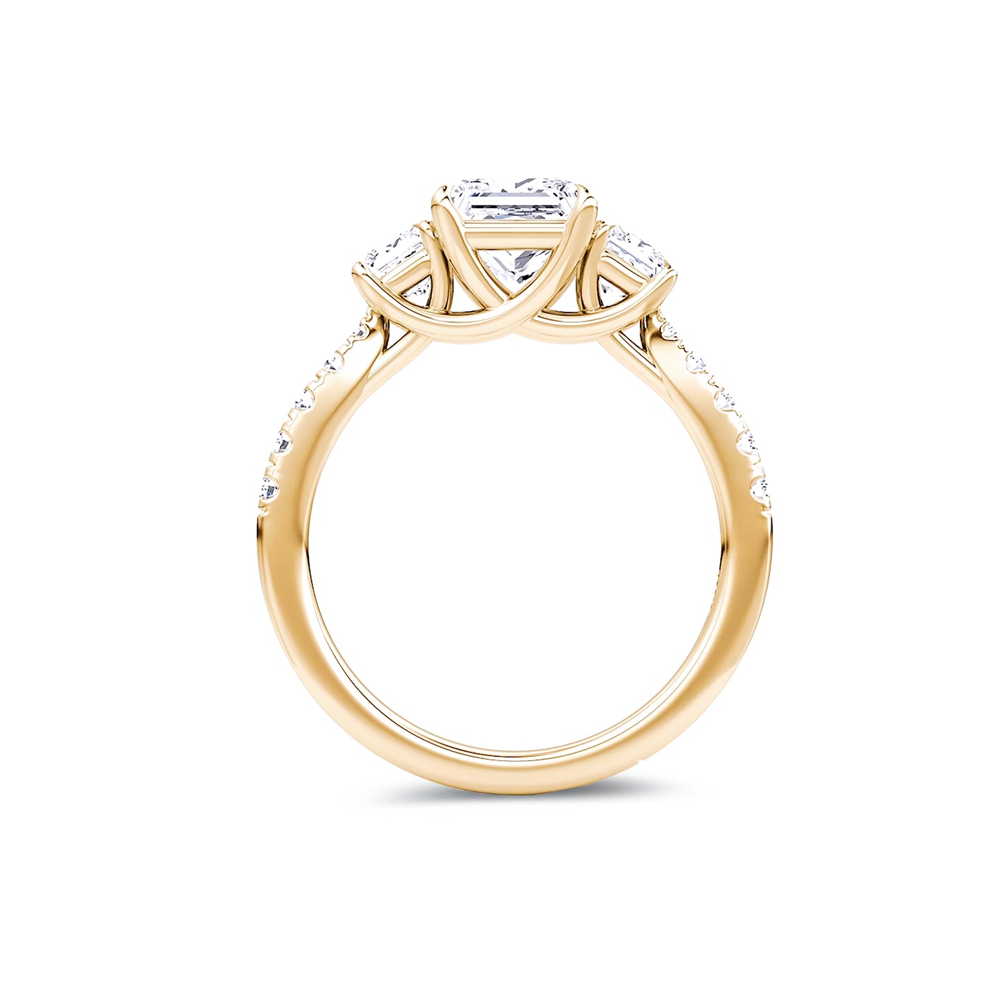 Three Stone Princess Lab Diamond Ring in 18K Yellow Gold 4 Prong Setting - Neoshine