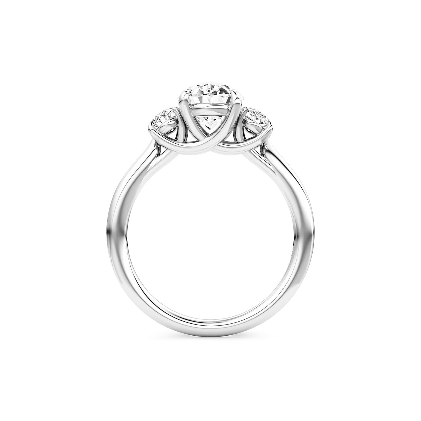 Three Stone Oval Lab Diamond Ring in Platinum 4 Prong Setting - Neoshine