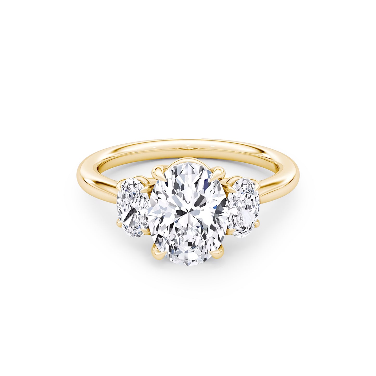 Three Stone Oval Lab Diamond Ring in 18K Yellow Gold 4 Prong Setting - Neoshine