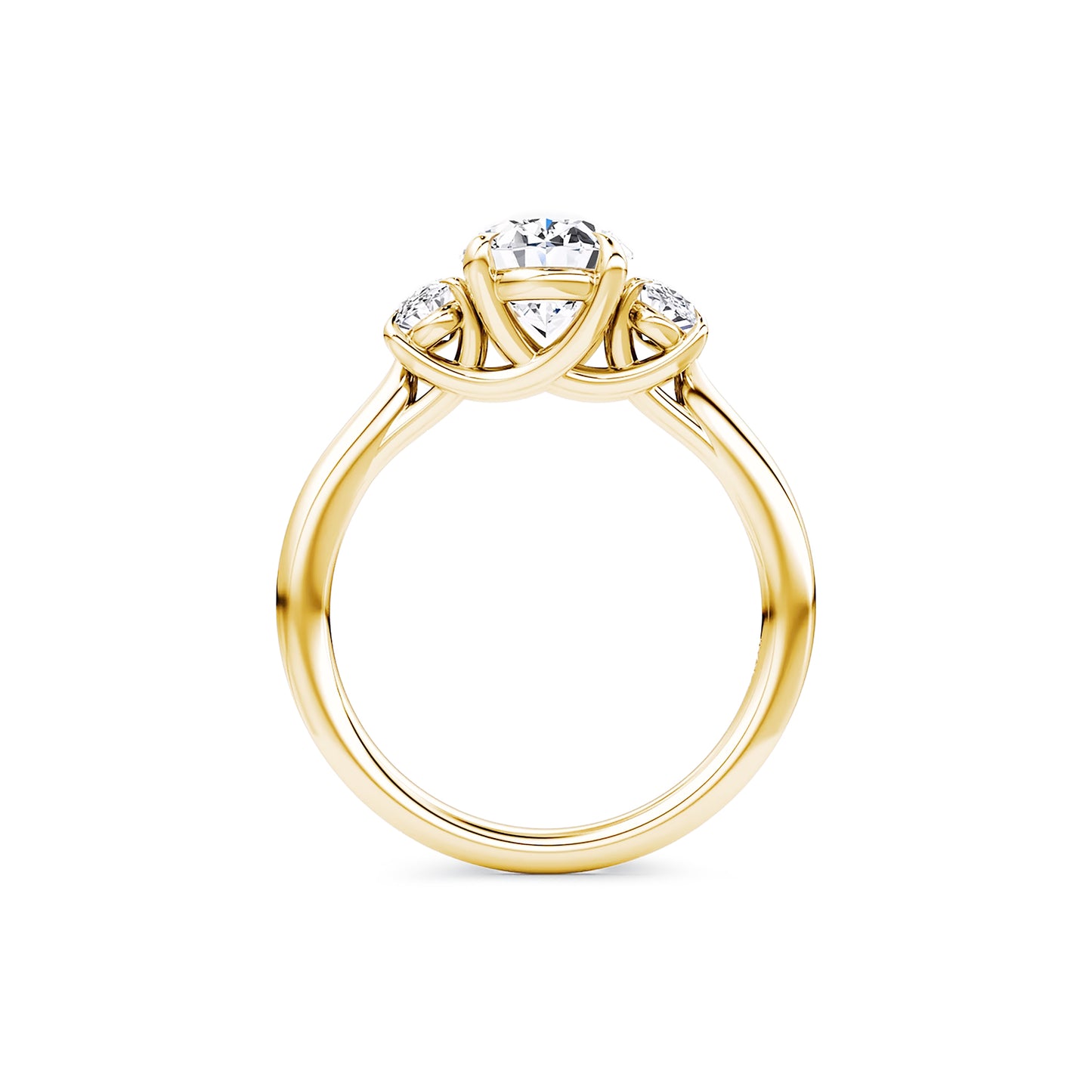 Three Stone Oval Lab Diamond Ring in 18K Yellow Gold 4 Prong Setting - Neoshine