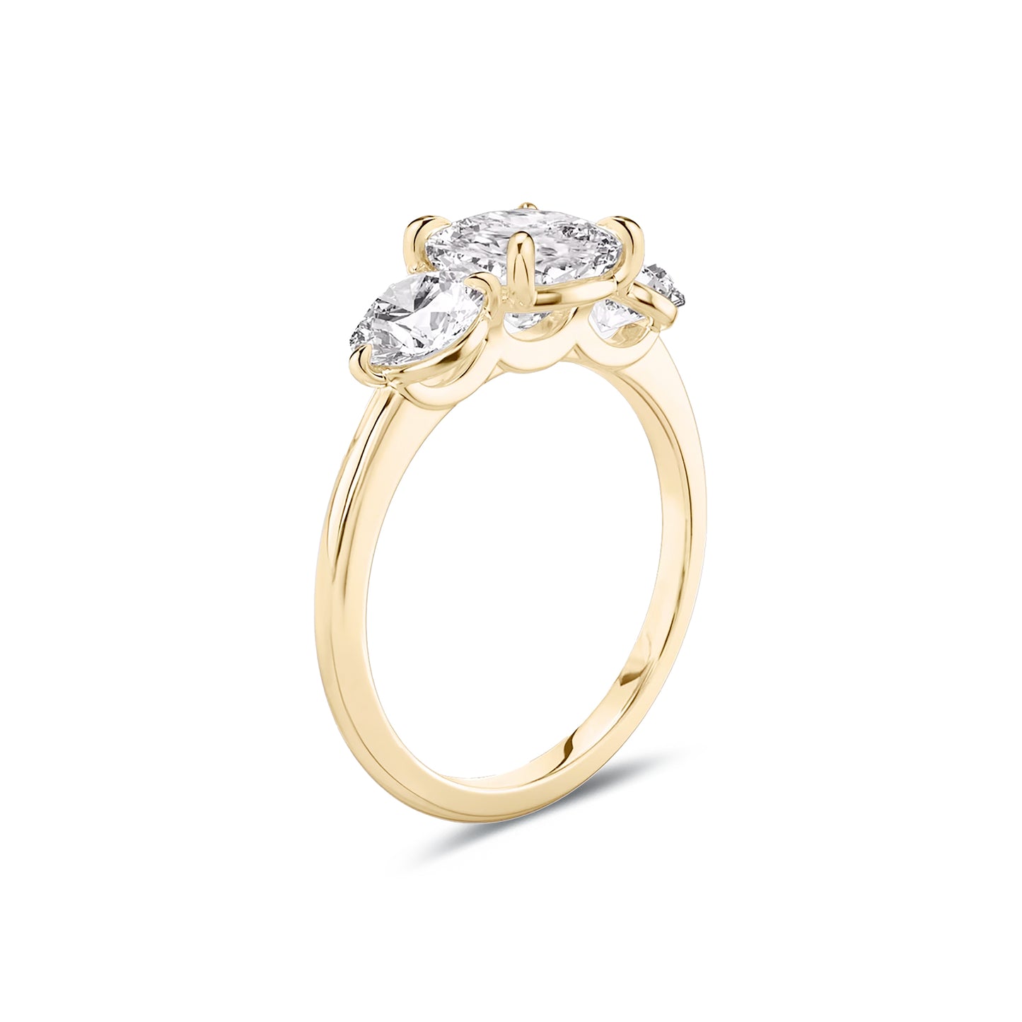 Three Stone Cushion Lab Diamond Ring in 18K Yellow Gold 4 Prong Setting - Neoshine