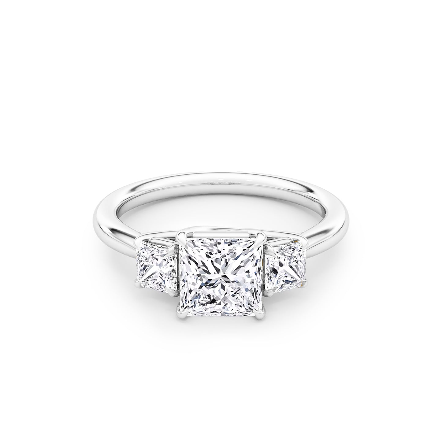 Three Stone Princess Lab Diamond Ring in Platinum 4 Prong Setting - Neoshine