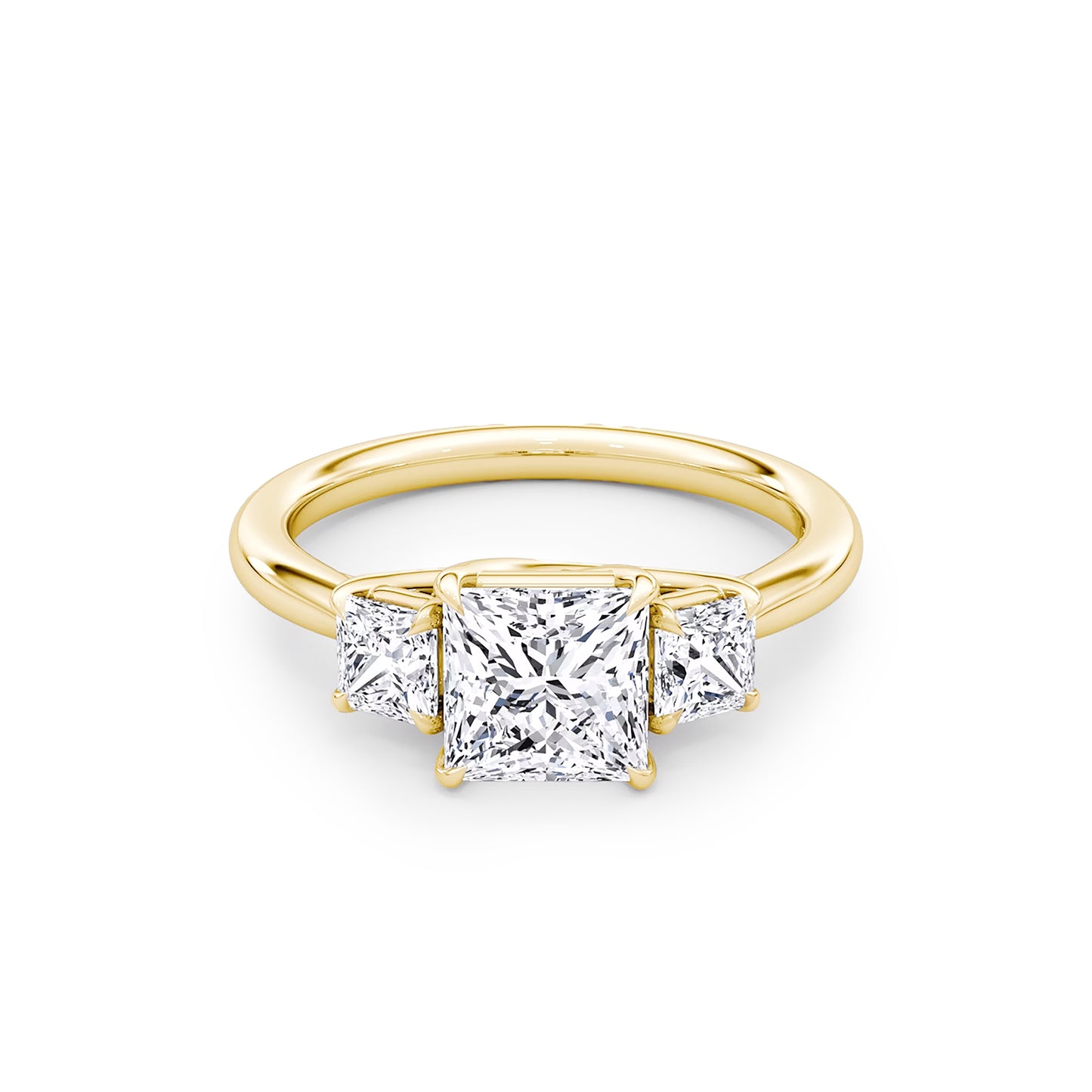 Three Stone Princess Lab Diamond Ring in 18K Yellow Gold 4 Prong Setting - Neoshine