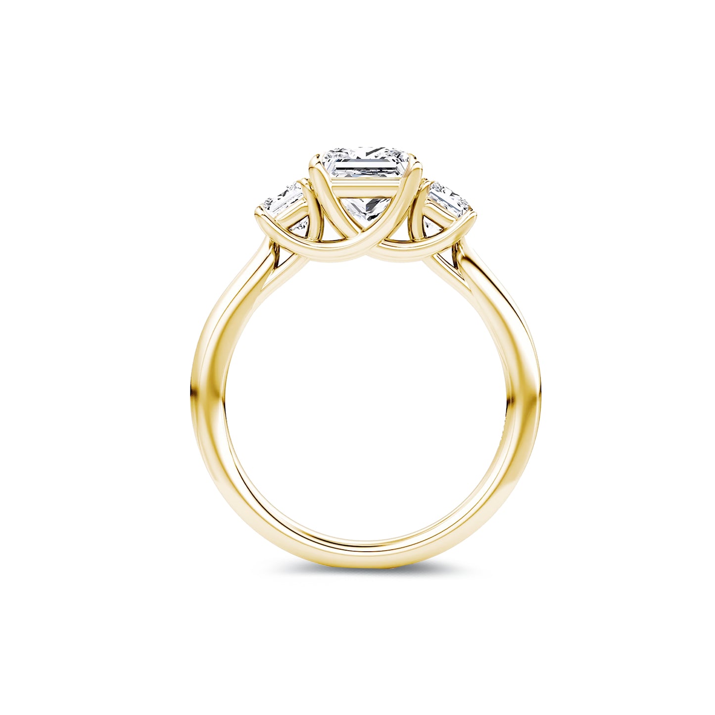 Three Stone Princess Lab Diamond Ring in 18K Yellow Gold 4 Prong Setting - Neoshine