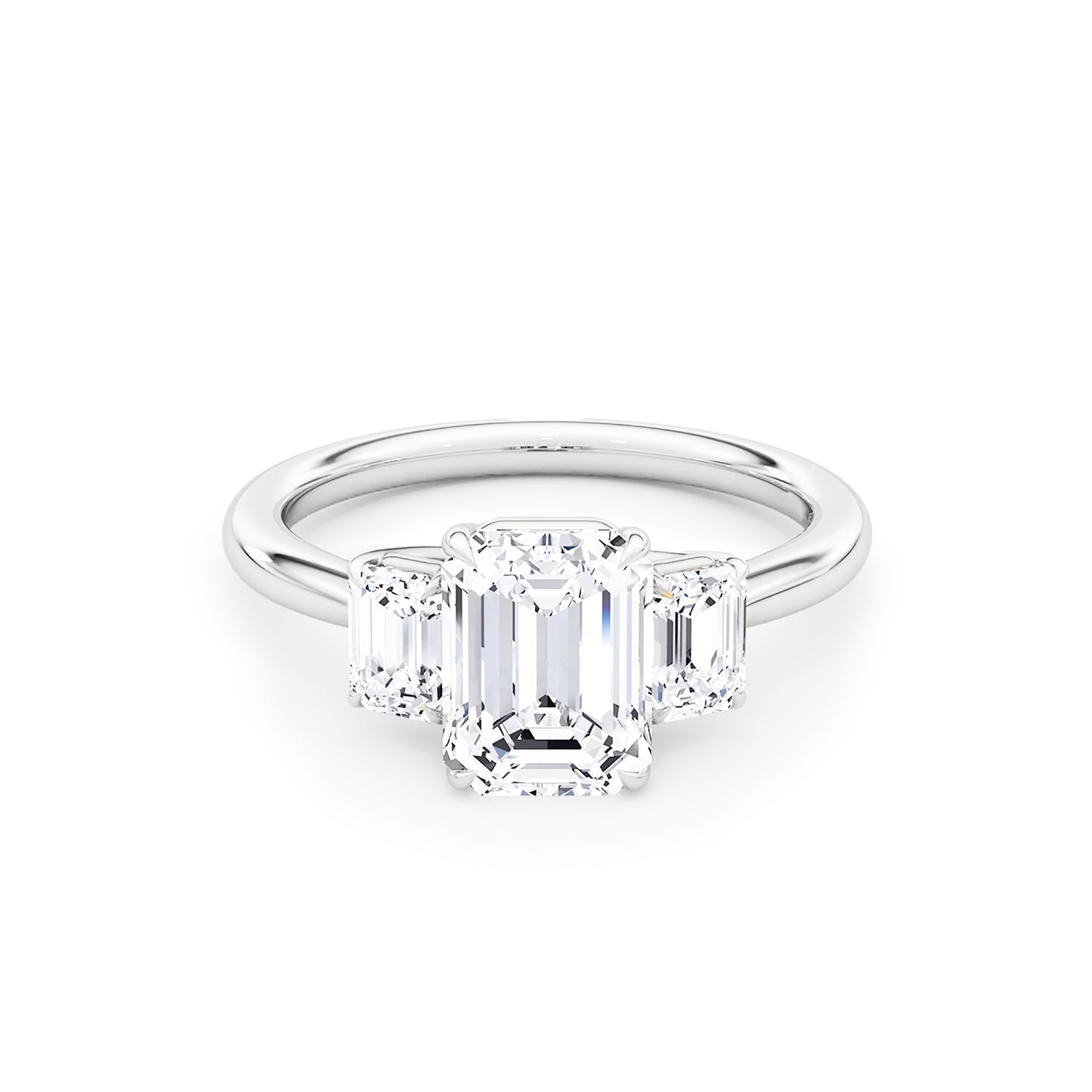 Three Stone Emerald Lab Diamond Ring in Platinum 4 Prong Setting - Neoshine