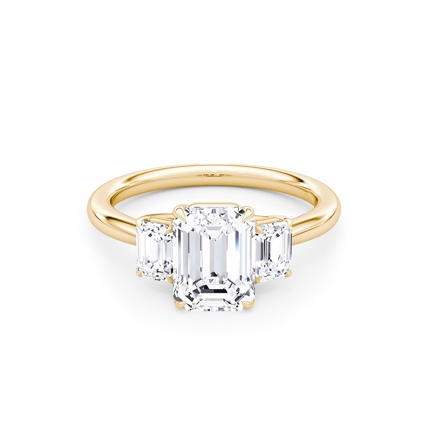 Three Stone Emerald Lab Diamond Ring in 18K Yellow Gold 4 Prong Setting - Neoshine