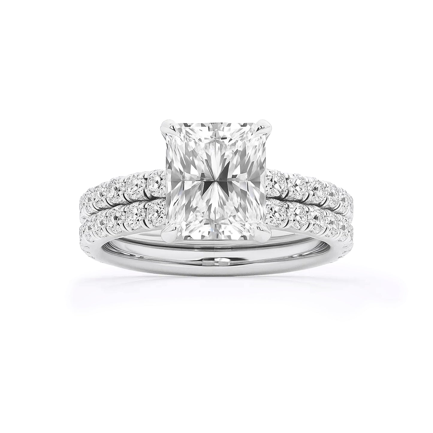 Bridal Set Radiant Lab Diamond Ring in Platinum 4 Prong Setting - Neoshine