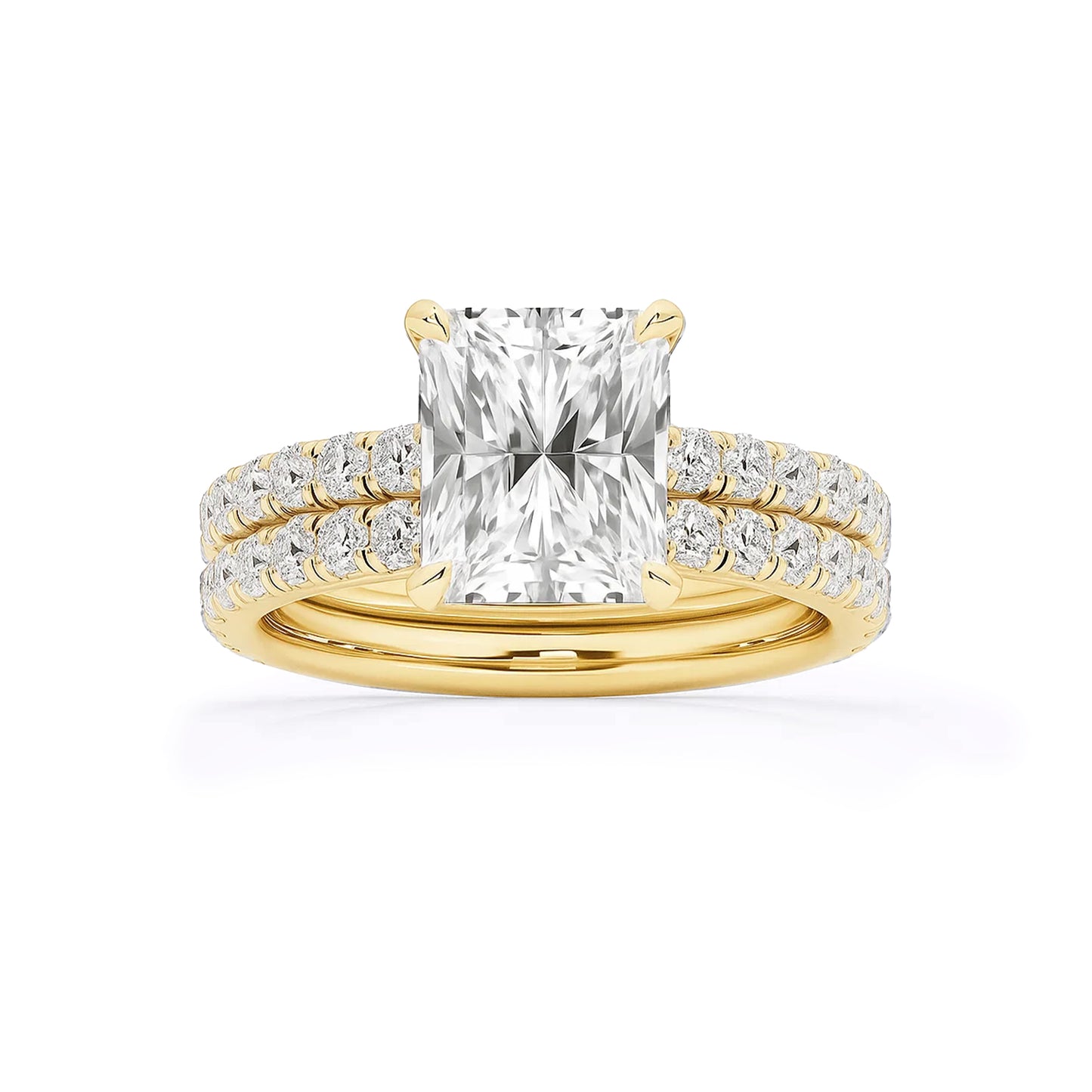 Bridal Set Radiant Lab Diamond Ring in 18K Yellow Gold 4 Prong Setting - Neoshine