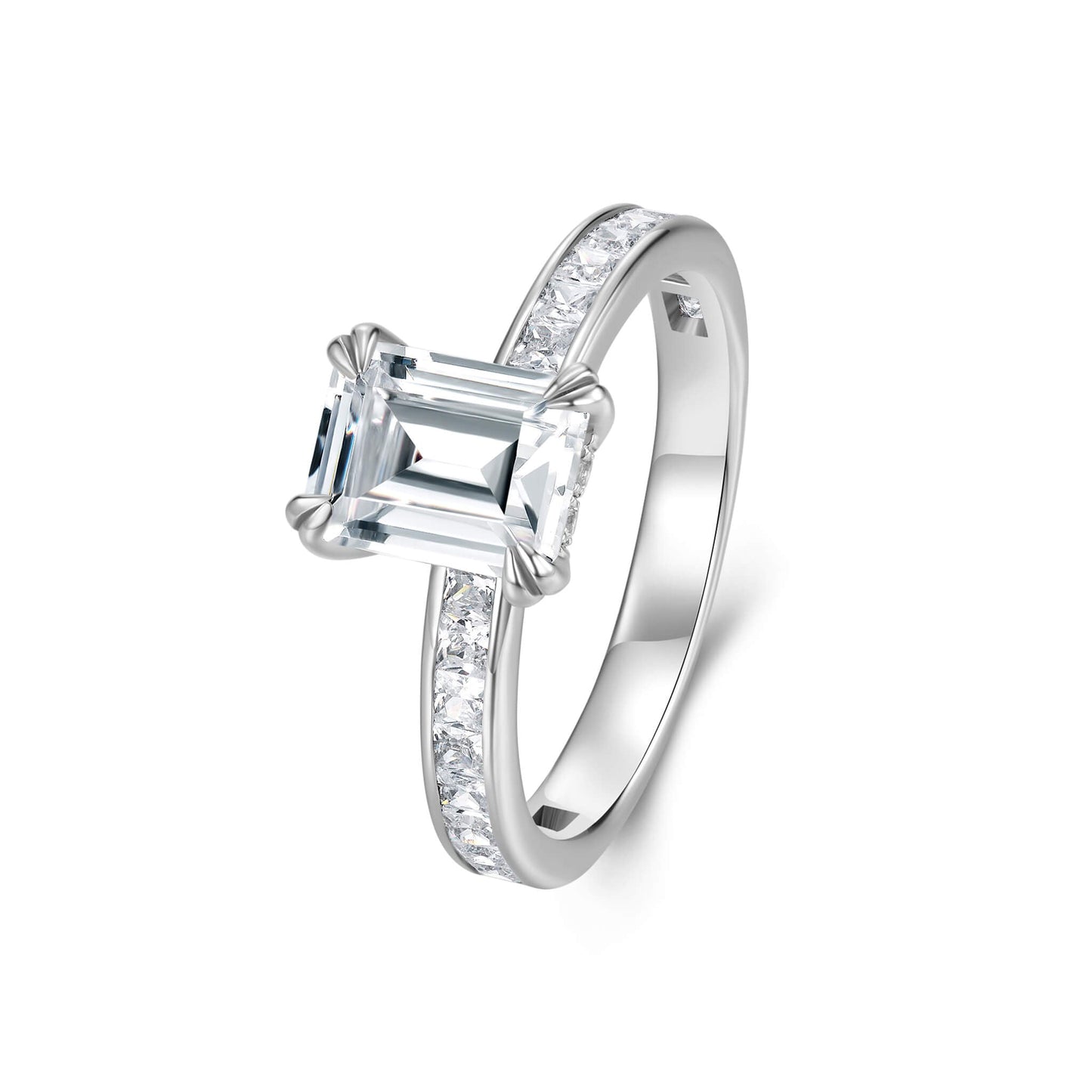 1CT Hidden Halo Emerald Cut Engagement Ring - Neoshine