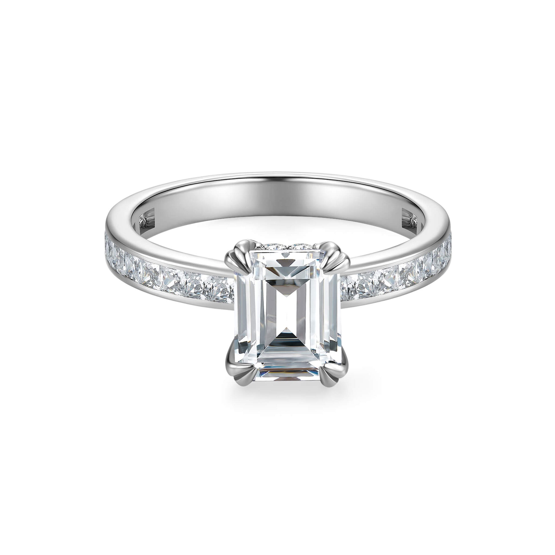 1CT Hidden Halo Emerald Cut Engagement Ring - Neoshine