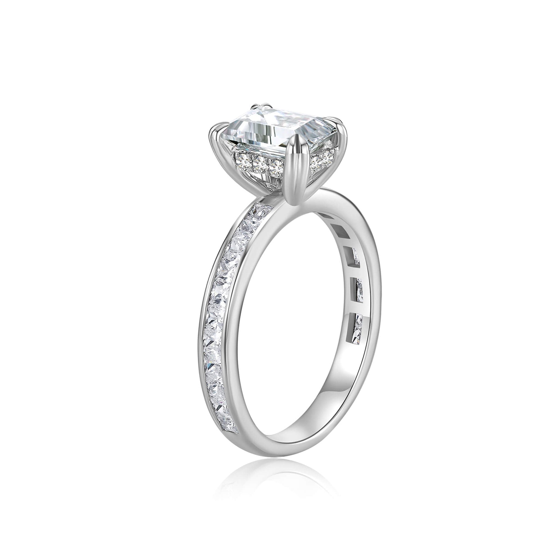 1CT Hidden Halo Emerald Cut Engagement Ring - Neoshine