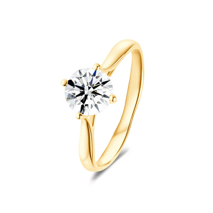 1.00ct Round Lab-Grown Diamond Ring in 14K Yellow Gold – VVS2, D Color, Ideal Cut Size 7