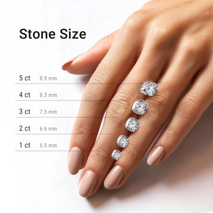 Three Stone Cushion Lab Diamond Ring in Platinum 4 Prong Setting - Neoshine