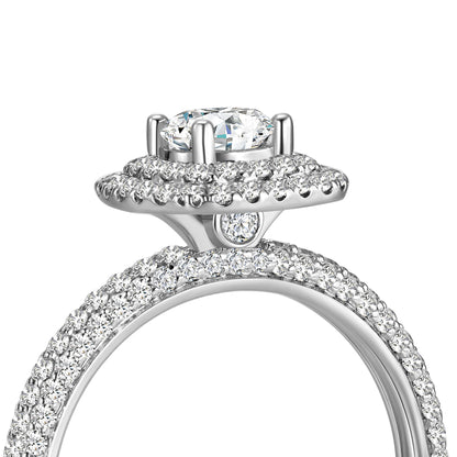 Round Double Halo Lab Diamond Ring in Platinum with Pave Band - Neoshine